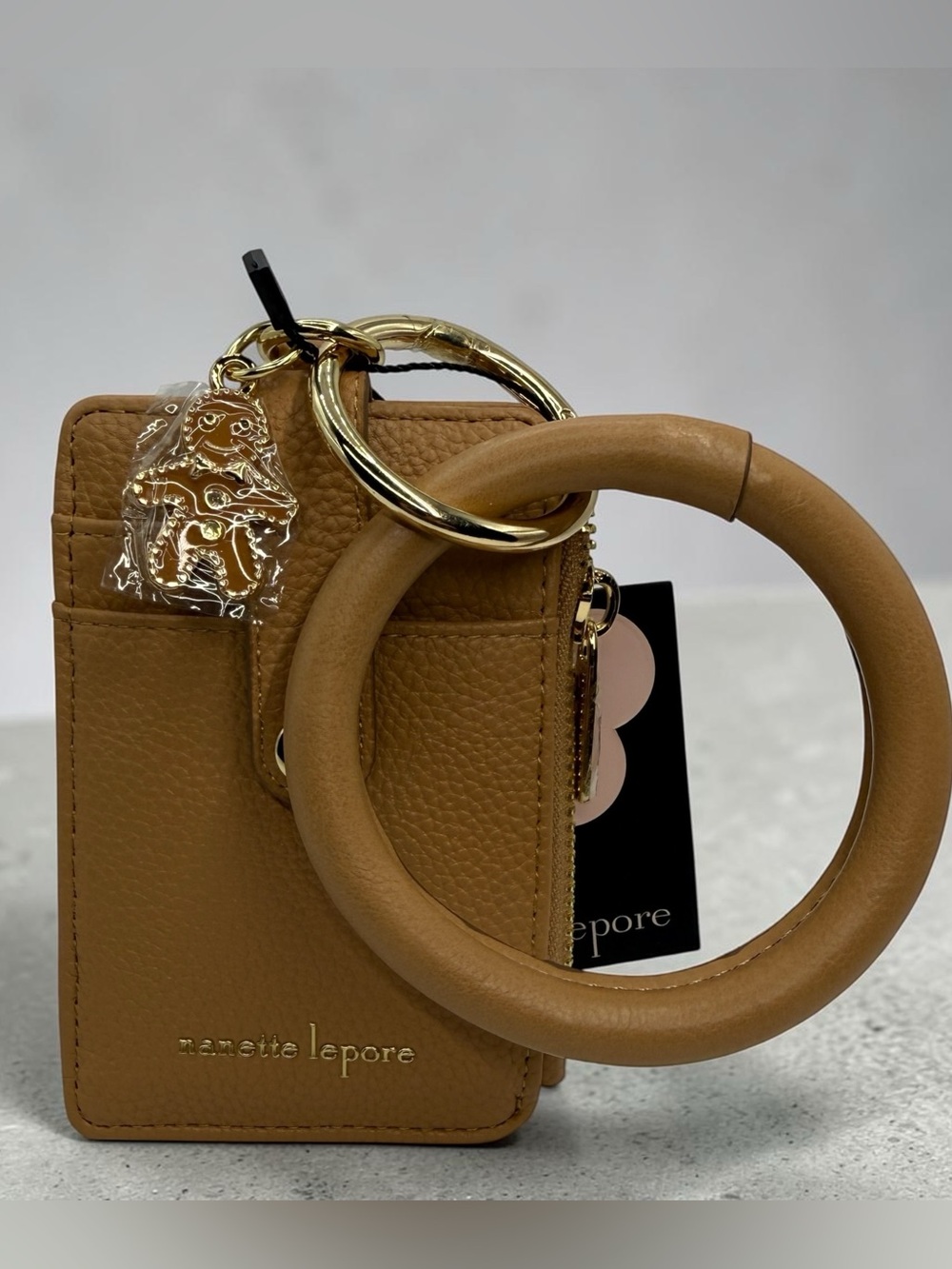 Nanette Lepore Wristlet ID Card Holder Candi Camel Zip Coin Pouch Key Ring